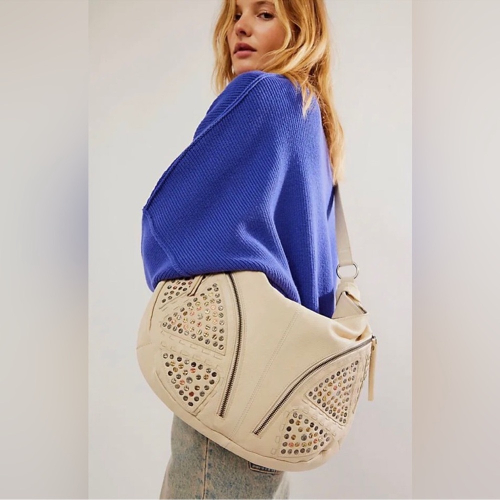 Free People Cream Shoulder Bag with Cutout Design